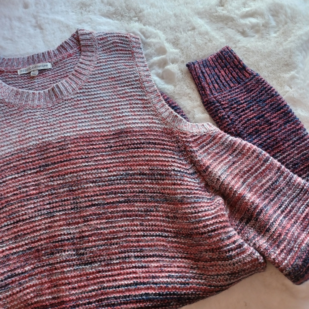 Rebecca Minkoff Large Cold Shoulder Cutout Ombre Cable Knit Sweater Fall Pinks - Picture 5 of 5